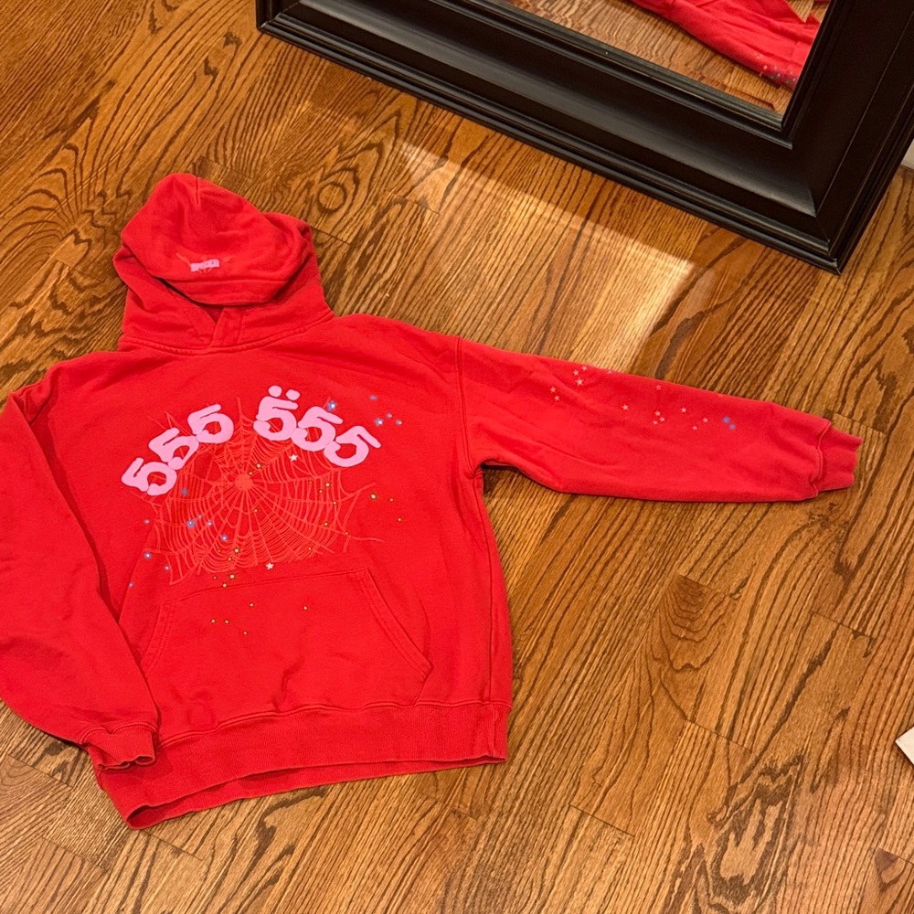 Sp5der Red Graphic Hoodie with Design